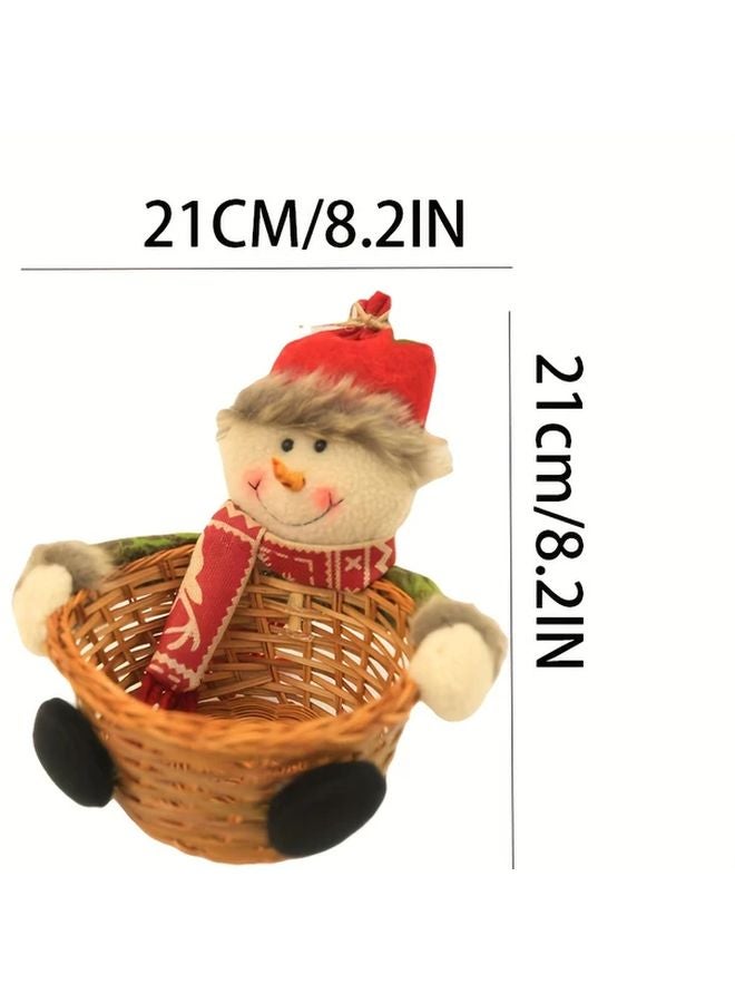 1pc Festive Christmas Candy Basket With Santa Hat Scarf Red Checkered Fabric - Image 2